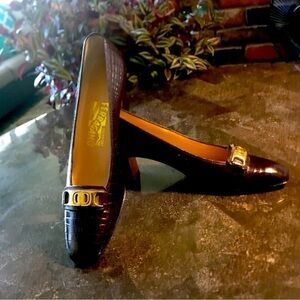 SALVATORE FERRAGAMO CROC GATOR PRINT WOMAN’S HEEL SHOES SIZE 8 1/2 AAAA